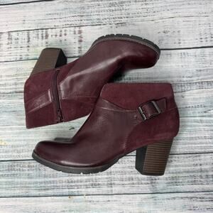 Clarks Women’s Leather & Suede Ankle Boots Burgundy Size 9.5M